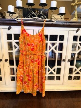 Bright Orange Floral Spaghetti-Strap Dress